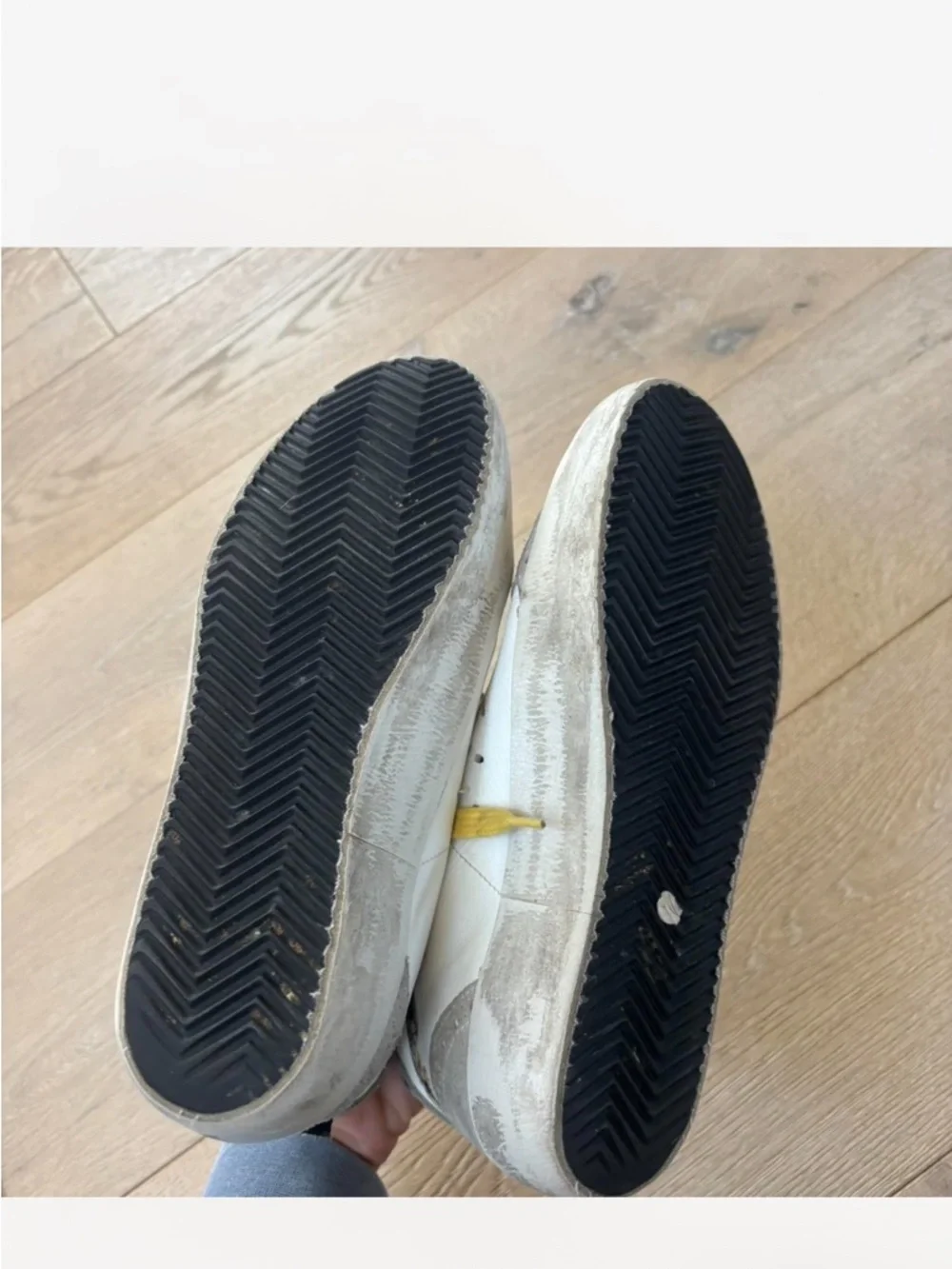 Golden Goose White Leather Mid-Top Sneakers with Black Star and Yellow Laces - Picture 5 of 6